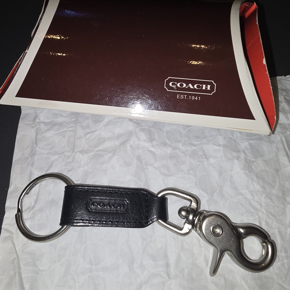 Coach Black Leather Key Holder with Silver Clip